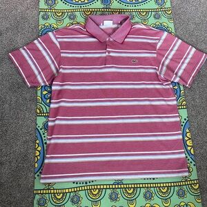 Lacoste Men's Pink Striped Polo Shirt